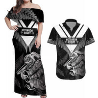 Aotearoa Silver Fern Rugby Custom Couples Matching Off Shoulder Maxi Dress and Hawaiian Shirt 2024 Go Kiwi LT14 Black - Polynesian Pride