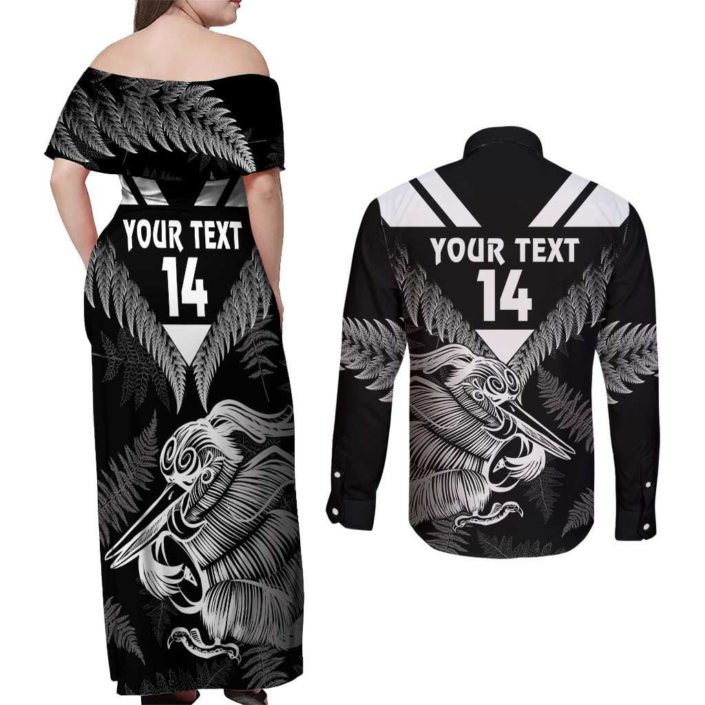 Aotearoa Silver Fern Rugby Custom Couples Matching Off Shoulder Maxi Dress and Long Sleeve Button Shirt 2024 Go Kiwi LT14 - Polynesian Pride