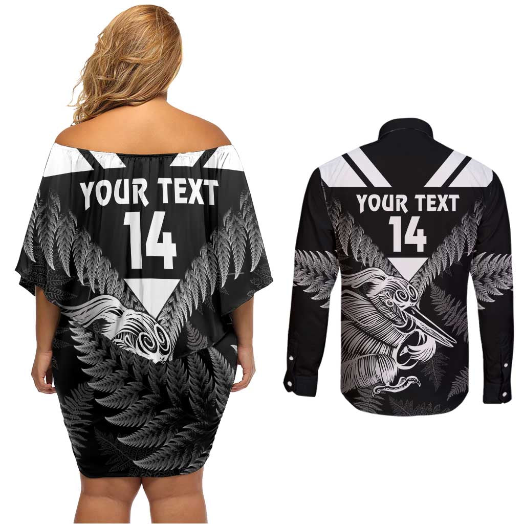 Aotearoa Silver Fern Rugby Custom Couples Matching Off Shoulder Short Dress and Long Sleeve Button Shirt 2024 Go Kiwi LT14 - Polynesian Pride