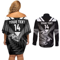 Aotearoa Silver Fern Rugby Custom Couples Matching Off Shoulder Short Dress and Long Sleeve Button Shirt 2024 Go Kiwi LT14 - Polynesian Pride