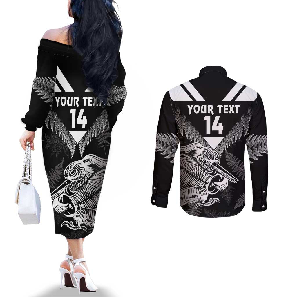 Aotearoa Silver Fern Rugby Custom Couples Matching Off The Shoulder Long Sleeve Dress and Long Sleeve Button Shirt 2024 Go Kiwi LT14 - Polynesian Pride
