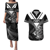 Aotearoa Silver Fern Rugby Custom Couples Matching Puletasi and Hawaiian Shirt 2024 Go Kiwi LT14 Black - Polynesian Pride