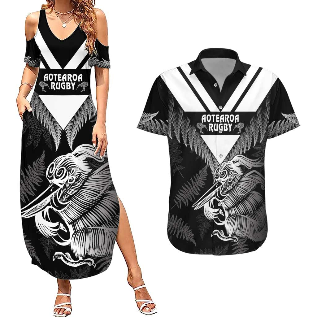 Aotearoa Silver Fern Rugby Custom Couples Matching Summer Maxi Dress and Hawaiian Shirt 2024 Go Kiwi LT14 Black - Polynesian Pride