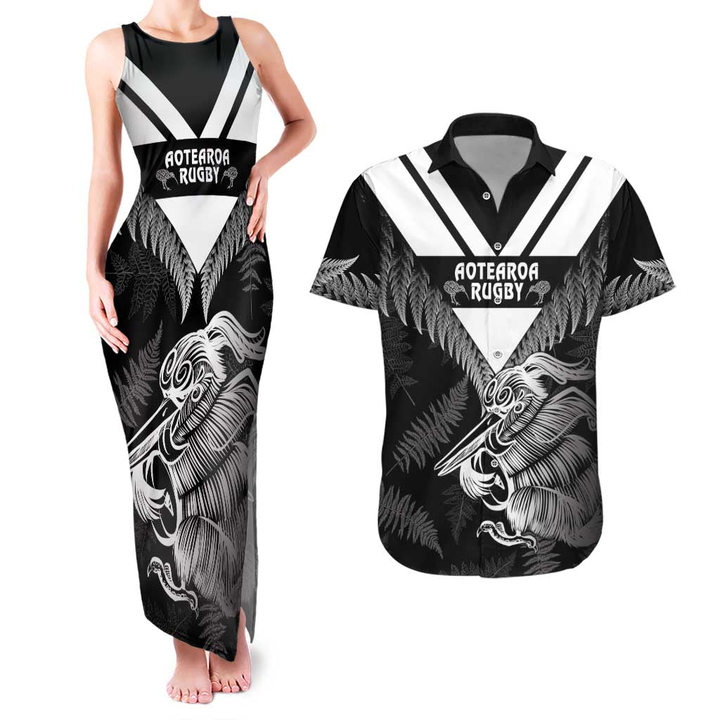 Aotearoa Silver Fern Rugby Custom Couples Matching Tank Maxi Dress and Hawaiian Shirt 2024 Go Kiwi LT14 Black - Polynesian Pride