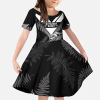 Aotearoa Silver Fern Rugby Custom Family Matching Mermaid Dress and Hawaiian Shirt 2024 Go Kiwi LT14 Daughter's Dress Black - Polynesian Pride