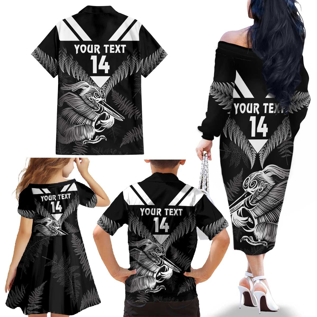 Aotearoa Silver Fern Rugby Custom Family Matching Off The Shoulder Long Sleeve Dress and Hawaiian Shirt 2024 Go Kiwi LT14 - Polynesian Pride