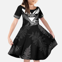 Aotearoa Silver Fern Rugby Custom Family Matching Off Shoulder Maxi Dress and Hawaiian Shirt 2024 Go Kiwi LT14 Daughter's Dress Black - Polynesian Pride
