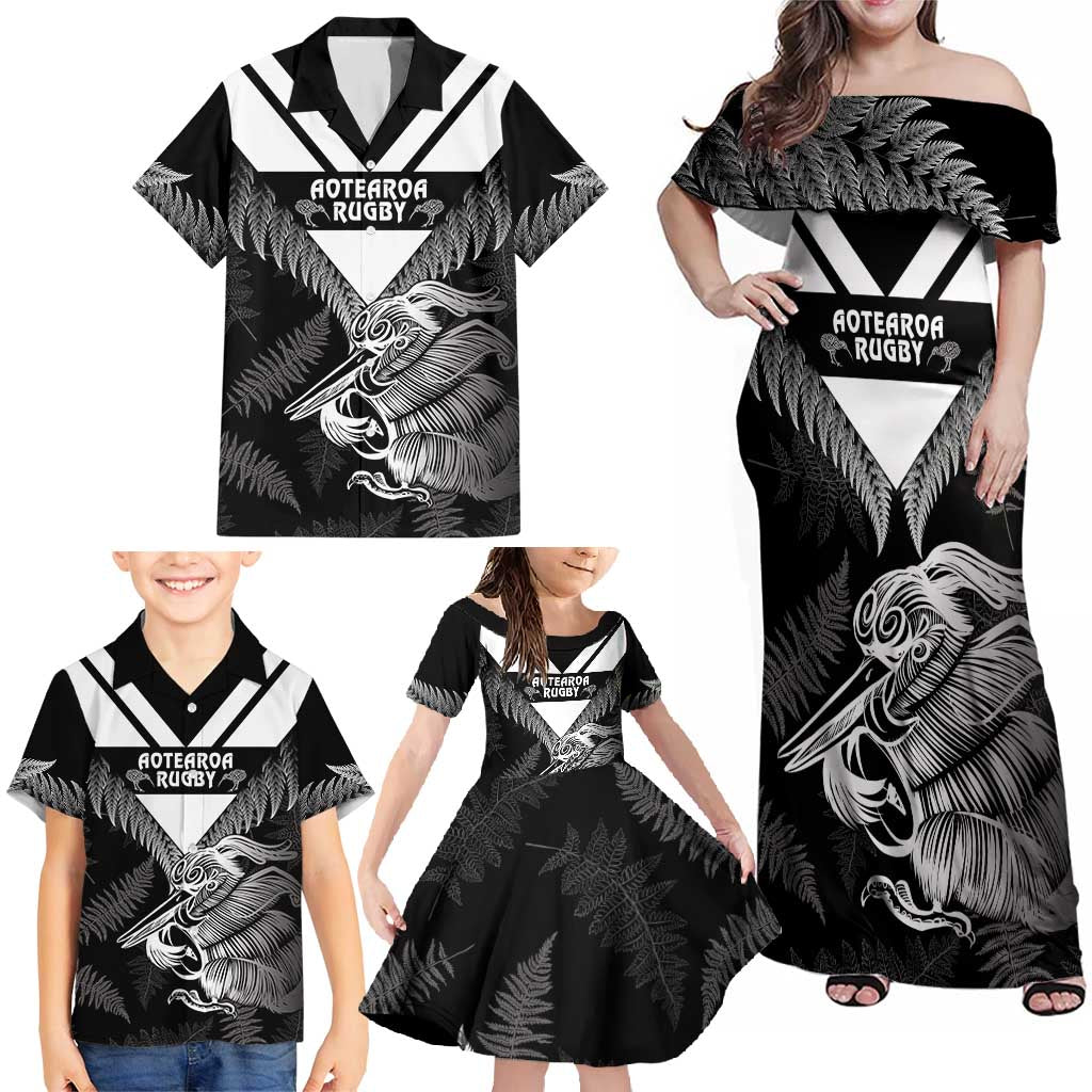 Aotearoa Silver Fern Rugby Custom Family Matching Off Shoulder Maxi Dress and Hawaiian Shirt 2024 Go Kiwi LT14 - Polynesian Pride