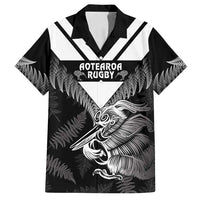 Aotearoa Silver Fern Rugby Custom Family Matching Puletasi and Hawaiian Shirt 2024 Go Kiwi LT14 Dad's Shirt - Short Sleeve Black - Polynesian Pride