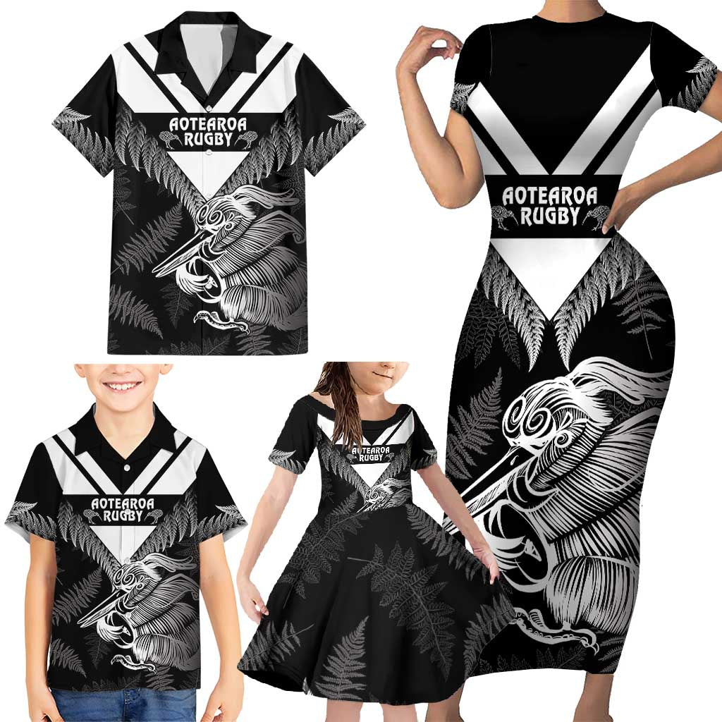 Aotearoa Silver Fern Rugby Custom Family Matching Short Sleeve Bodycon Dress and Hawaiian Shirt 2024 Go Kiwi LT14 - Polynesian Pride