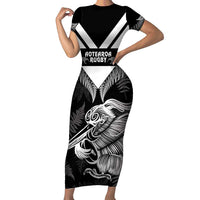 Aotearoa Silver Fern Rugby Custom Family Matching Short Sleeve Bodycon Dress and Hawaiian Shirt 2024 Go Kiwi LT14 Mom's Dress Black - Polynesian Pride