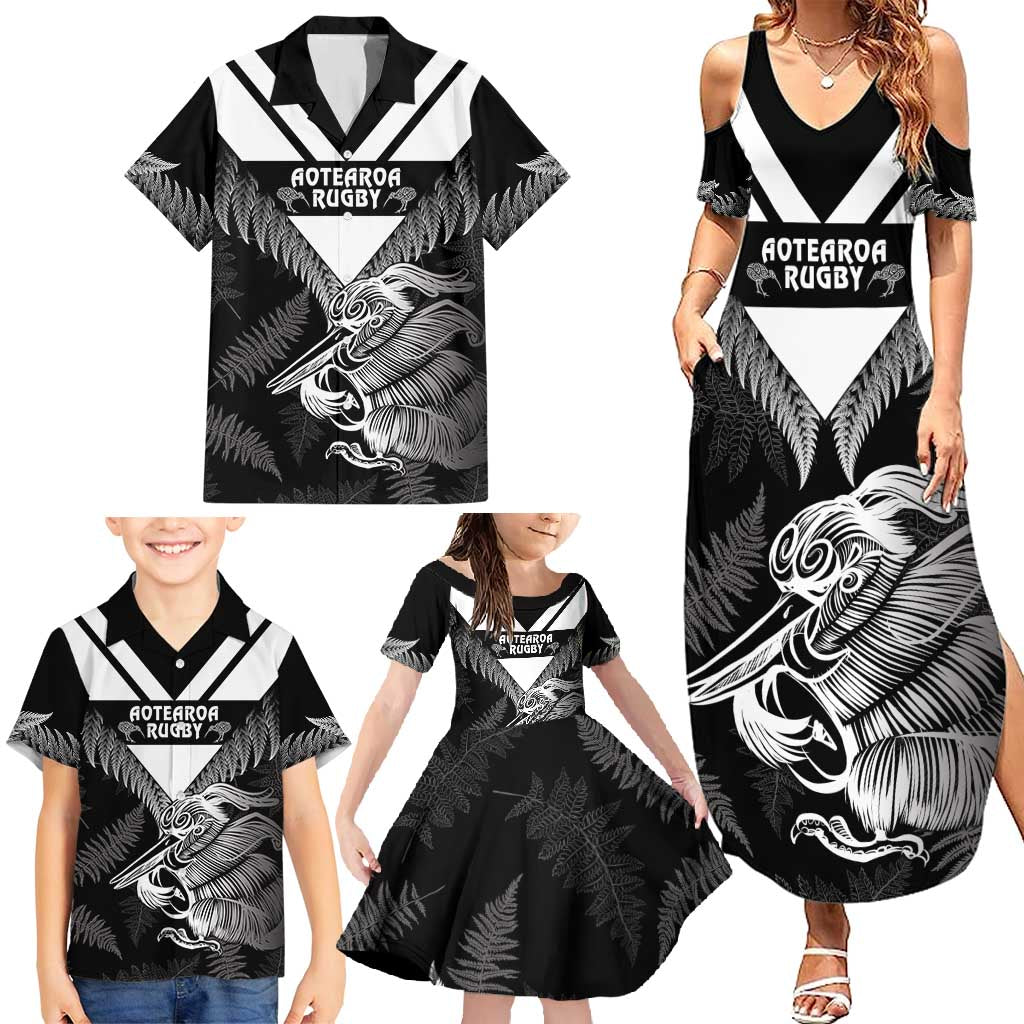 Aotearoa Silver Fern Rugby Custom Family Matching Summer Maxi Dress and Hawaiian Shirt 2024 Go Kiwi LT14 - Polynesian Pride