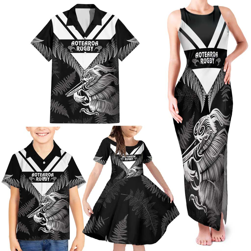 Aotearoa Silver Fern Rugby Custom Family Matching Tank Maxi Dress and Hawaiian Shirt 2024 Go Kiwi LT14 - Polynesian Pride