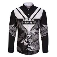 Aotearoa Silver Fern Rugby Custom Family Matching Tank Maxi Dress and Hawaiian Shirt 2024 Go Kiwi LT14 Dad's Shirt - Long Sleeve Black - Polynesian Pride