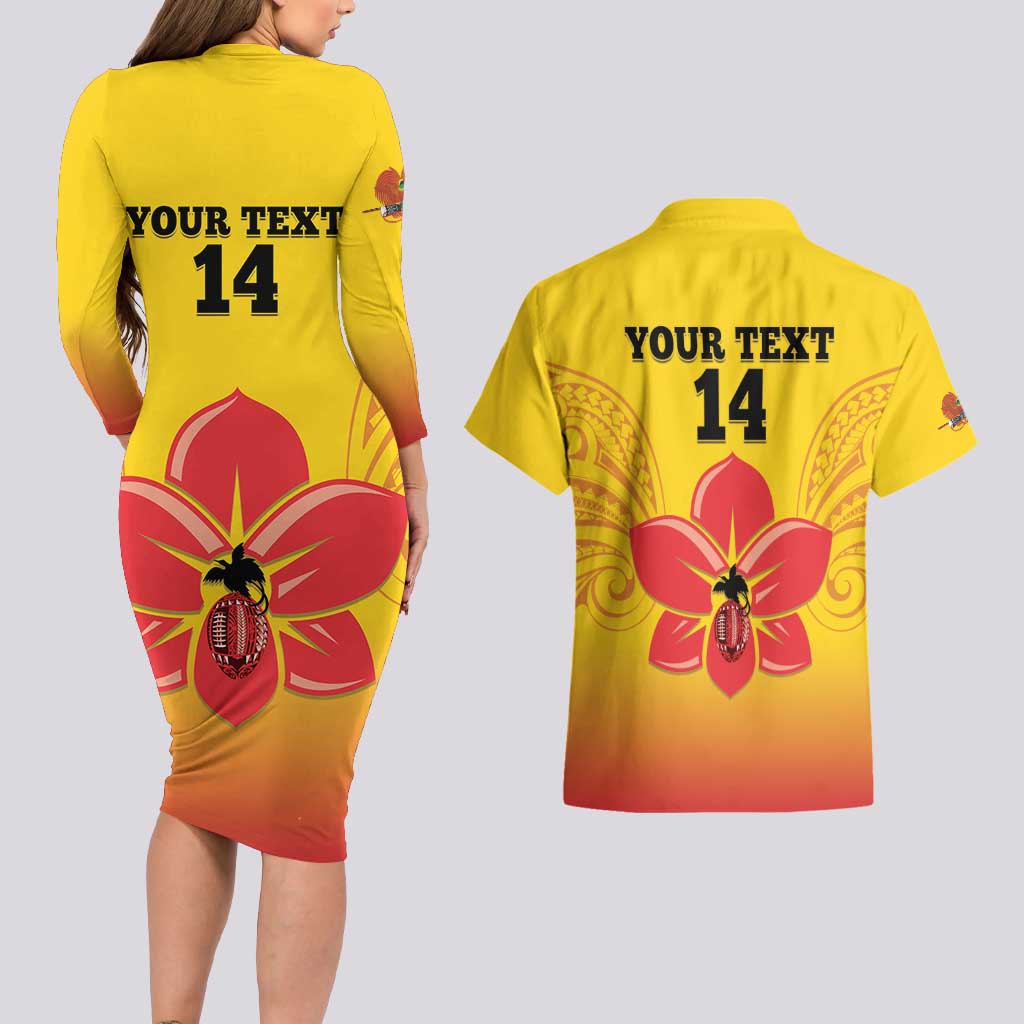 Orchids PNG Rugby Custom Couples Matching Long Sleeve Bodycon Dress and Hawaiian Shirt Go Champions Papua New Guinea LT14 - Polynesian Pride