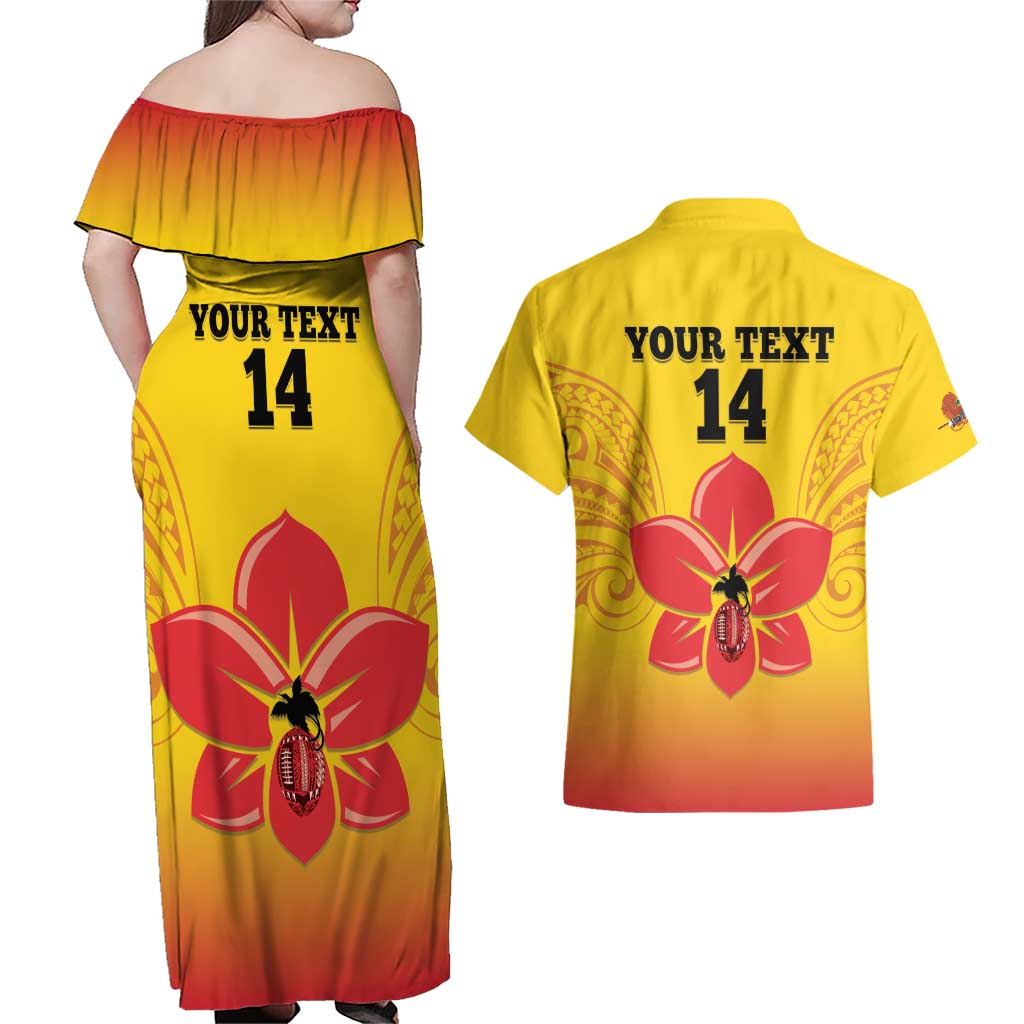 Orchids PNG Rugby Custom Couples Matching Off Shoulder Maxi Dress and Hawaiian Shirt Go Champions Papua New Guinea LT14 - Polynesian Pride