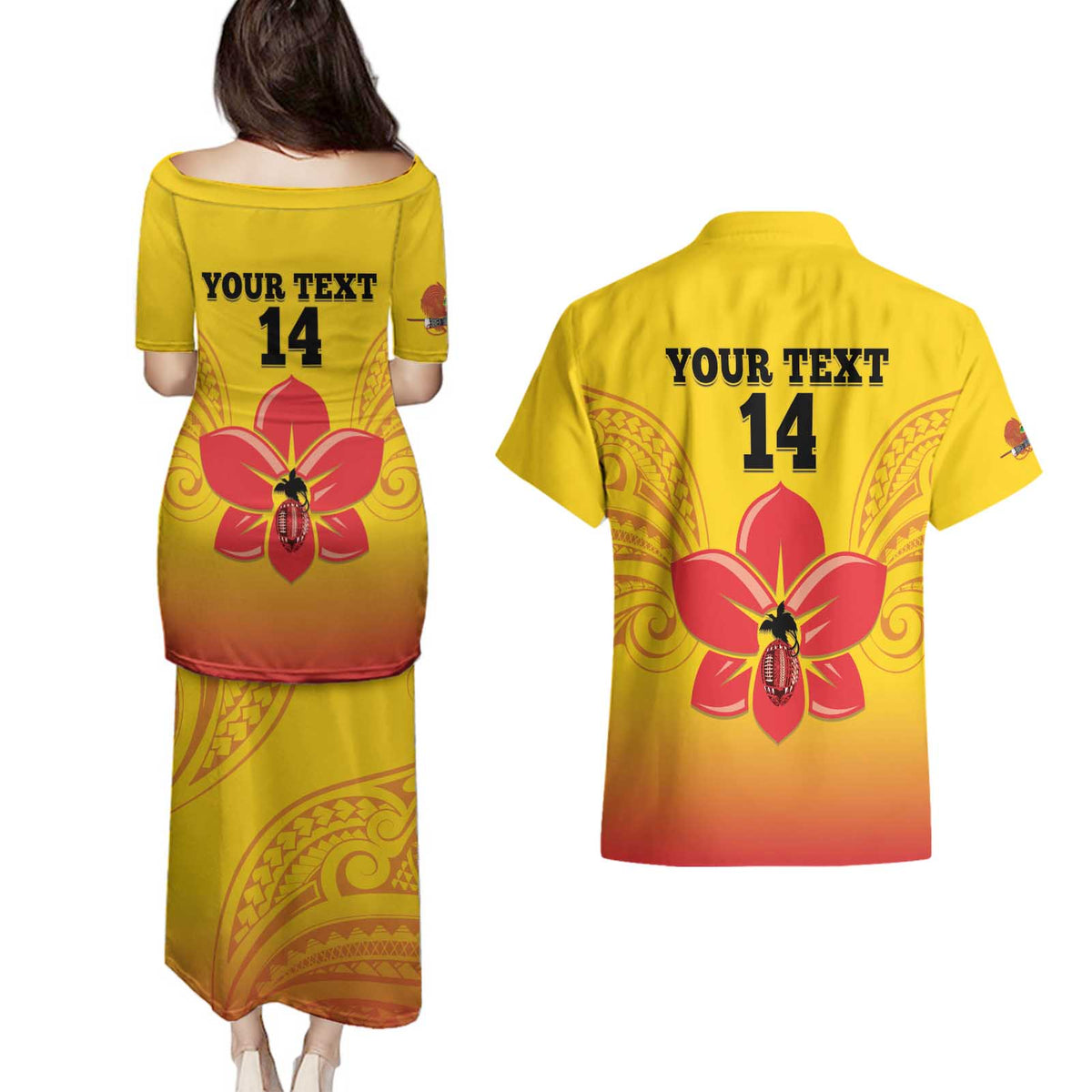 Orchids PNG Rugby Custom Couples Matching Puletasi and Hawaiian Shirt Go Champions Papua New Guinea LT14 - Polynesian Pride