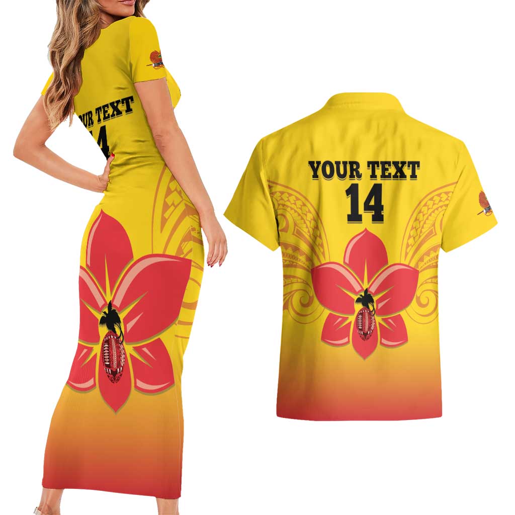 Orchids PNG Rugby Custom Couples Matching Short Sleeve Bodycon Dress and Hawaiian Shirt Go Champions Papua New Guinea LT14 - Polynesian Pride