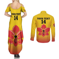 Orchids PNG Rugby Custom Couples Matching Summer Maxi Dress and Long Sleeve Button Shirt Go Champions Papua New Guinea LT14 - Polynesian Pride