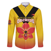 Orchids PNG Rugby Custom Family Matching Long Sleeve Bodycon Dress and Hawaiian Shirt Go Champions Papua New Guinea LT14 Dad's Shirt - Long Sleeve Yellow - Polynesian Pride