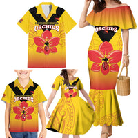 Orchids PNG Rugby Custom Family Matching Mermaid Dress and Hawaiian Shirt Go Champions Papua New Guinea LT14 - Polynesian Pride