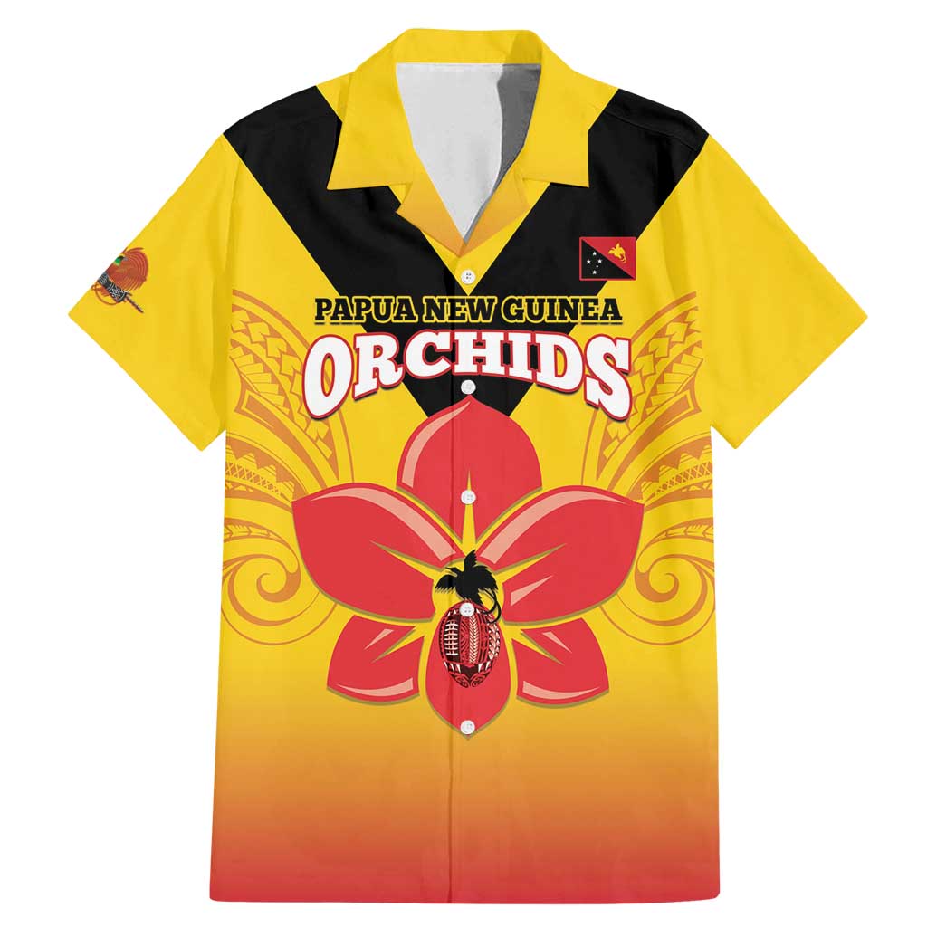 Orchids PNG Rugby Custom Family Matching Mermaid Dress and Hawaiian Shirt Go Champions Papua New Guinea LT14 Dad's Shirt - Short Sleeve Yellow - Polynesian Pride