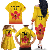 Orchids PNG Rugby Custom Family Matching Off The Shoulder Long Sleeve Dress and Hawaiian Shirt Go Champions Papua New Guinea LT14 - Polynesian Pride