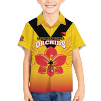 Orchids PNG Rugby Custom Family Matching Off Shoulder Short Dress and Hawaiian Shirt Go Champions Papua New Guinea LT14 Son's Shirt Yellow - Polynesian Pride