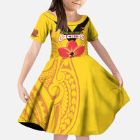 Orchids PNG Rugby Custom Family Matching Puletasi and Hawaiian Shirt Go Champions Papua New Guinea LT14 Daughter's Dress Yellow - Polynesian Pride