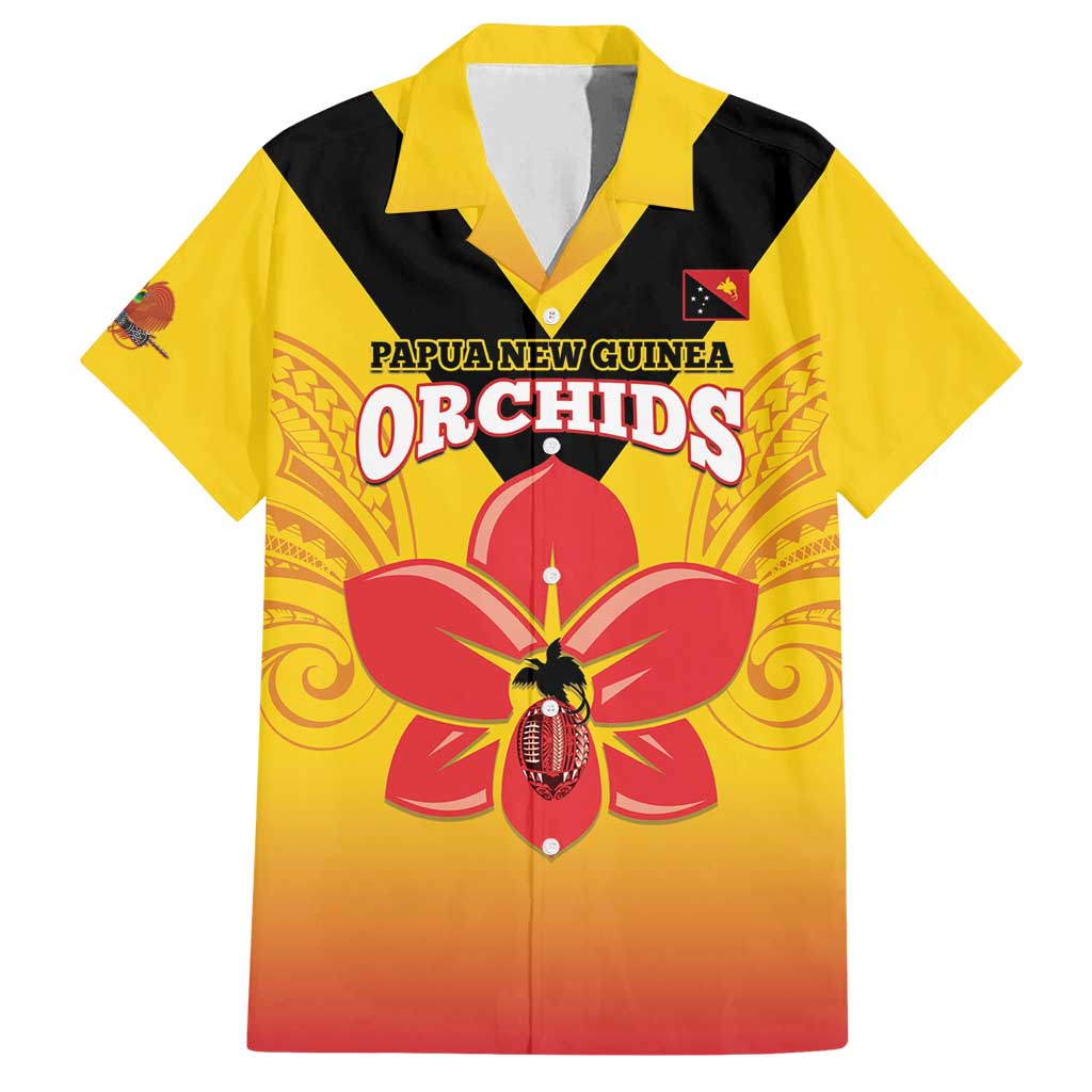 Orchids PNG Rugby Custom Family Matching Puletasi and Hawaiian Shirt Go Champions Papua New Guinea LT14 Dad's Shirt - Short Sleeve Yellow - Polynesian Pride