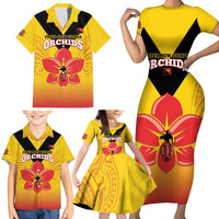 Orchids PNG Rugby Custom Family Matching Short Sleeve Bodycon Dress and Hawaiian Shirt Go Champions Papua New Guinea LT14 - Polynesian Pride