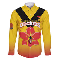 Orchids PNG Rugby Custom Family Matching Short Sleeve Bodycon Dress and Hawaiian Shirt Go Champions Papua New Guinea LT14 Dad's Shirt - Long Sleeve Yellow - Polynesian Pride