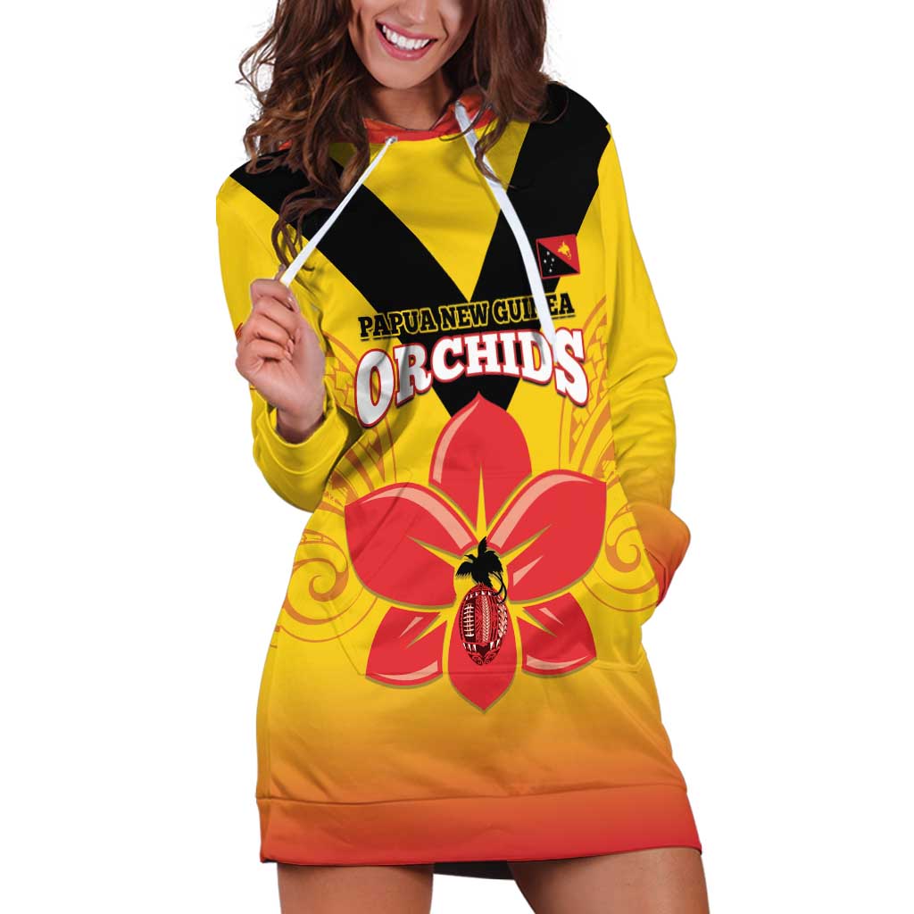 Orchids PNG Rugby Custom Hoodie Dress Go Champions Papua New Guinea LT14 Yellow - Polynesian Pride