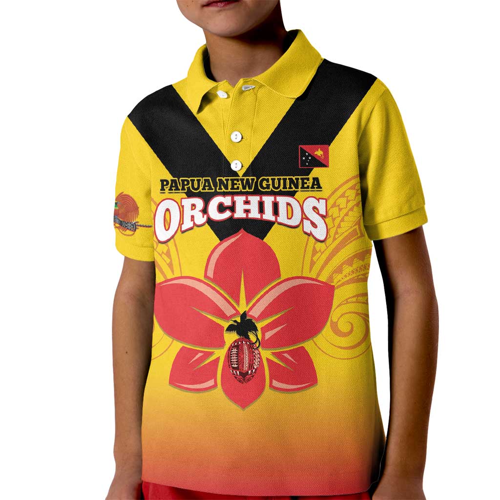 Orchids PNG Rugby Custom Kid Polo Shirt Go Champions Papua New Guinea LT14 Kid Yellow - Polynesian Pride