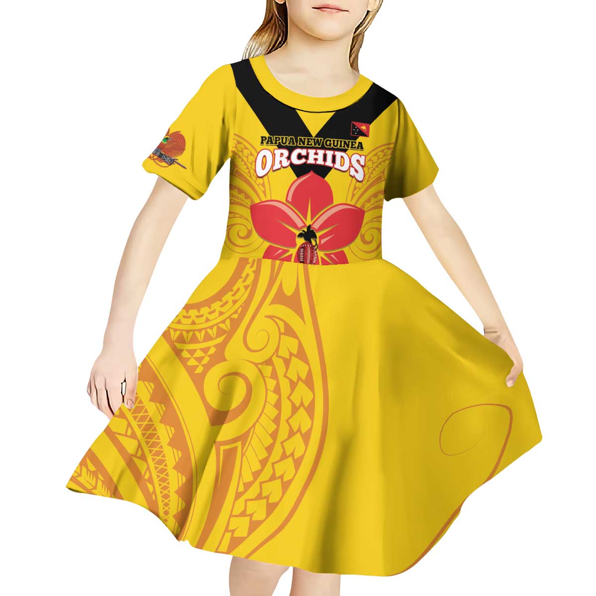 Orchids PNG Rugby Custom Kid Short Sleeve Dress Go Champions Papua New Guinea LT14 - Polynesian Pride