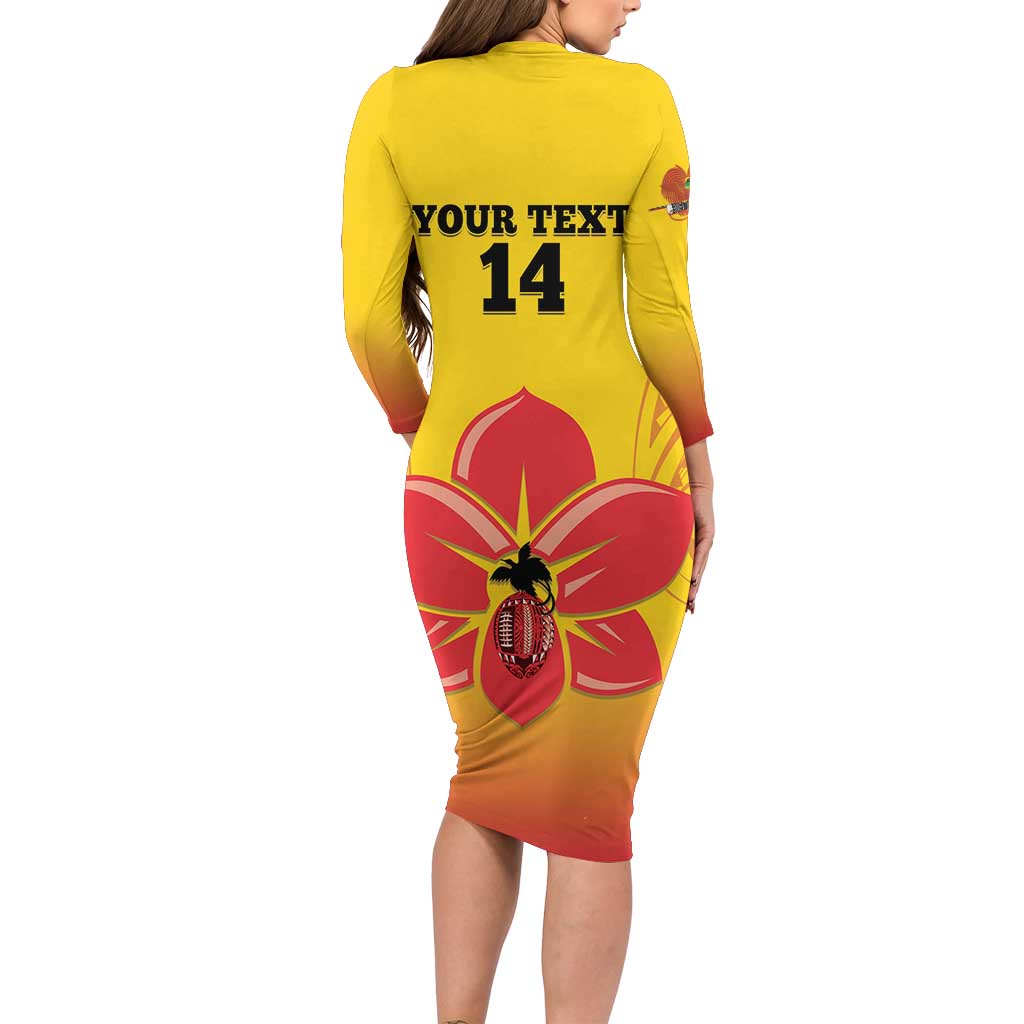 Orchids PNG Rugby Custom Long Sleeve Bodycon Dress Go Champions Papua New Guinea LT14 - Polynesian Pride
