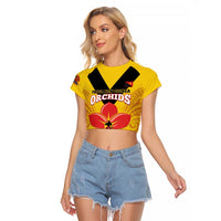 Orchids PNG Rugby Custom Raglan Cropped T Shirt Go Champions Papua New Guinea LT14 Female Yellow - Polynesian Pride