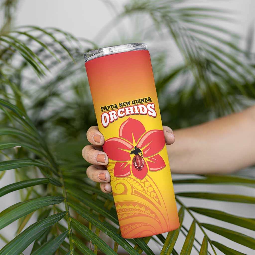 Custom Orchids PNG Rugby Skinny Tumbler Go Champions Papua New Guinea LT14 - Polynesian Pride