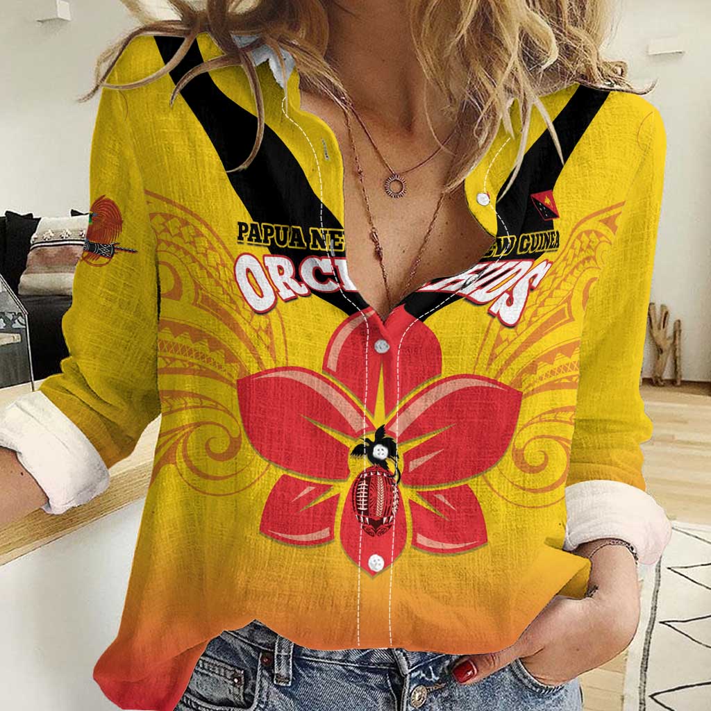 Orchids PNG Rugby Custom Women Casual Shirt Go Champions Papua New Guinea LT14 Female Yellow - Polynesian Pride