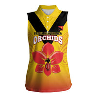 Orchids PNG Rugby Custom Women Sleeveless Polo Shirt Go Champions Papua New Guinea LT14 Female Yellow - Polynesian Pride