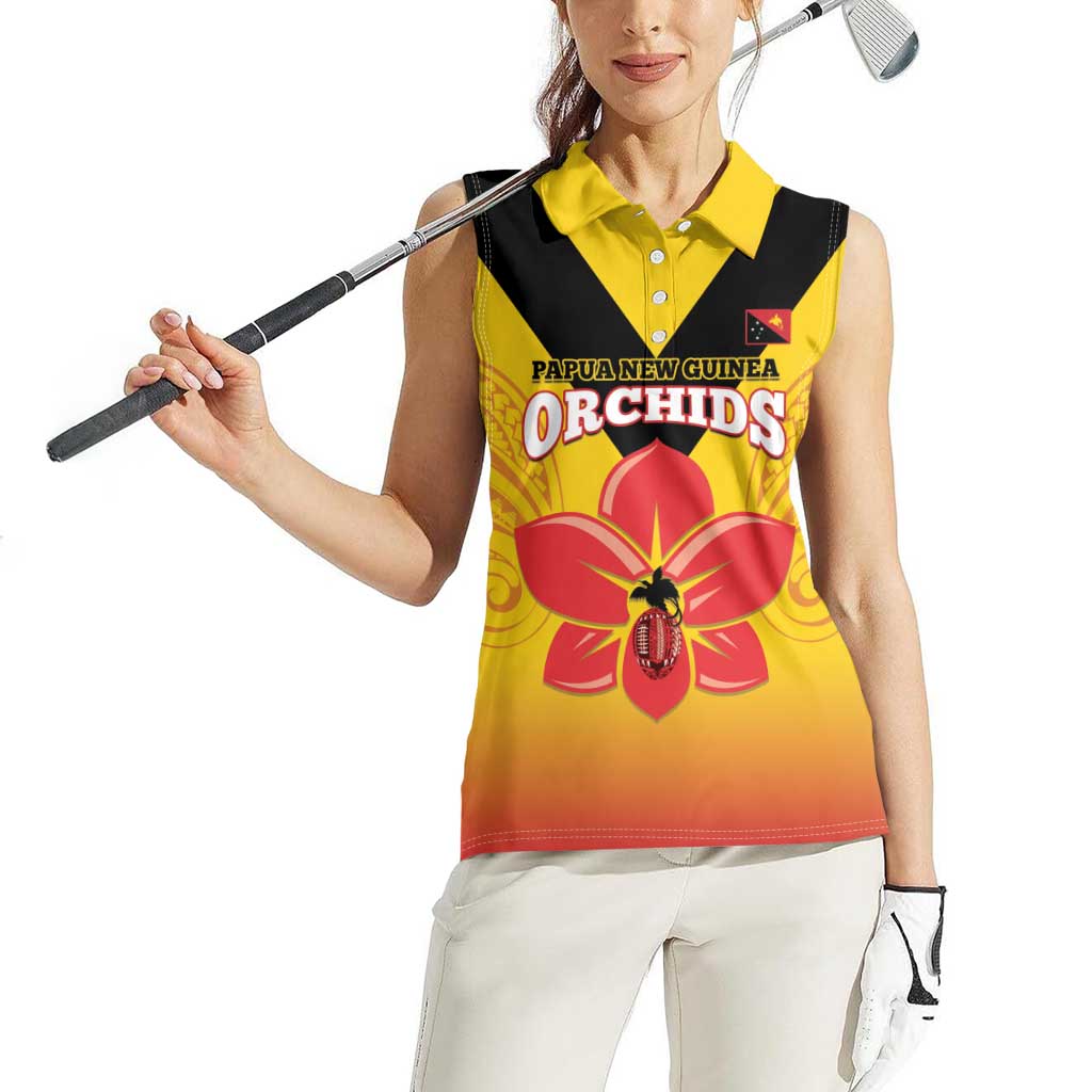 Orchids PNG Rugby Custom Women Sleeveless Polo Shirt Go Champions Papua New Guinea LT14 - Polynesian Pride