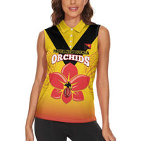 Orchids PNG Rugby Custom Women Sleeveless Polo Shirt Go Champions Papua New Guinea LT14 - Polynesian Pride