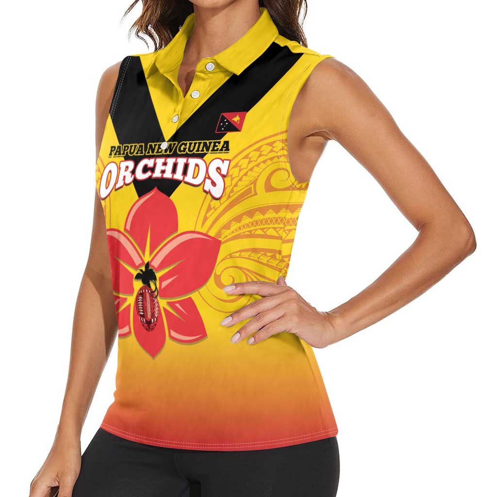 Orchids PNG Rugby Custom Women Sleeveless Polo Shirt Go Champions Papua New Guinea LT14 - Polynesian Pride