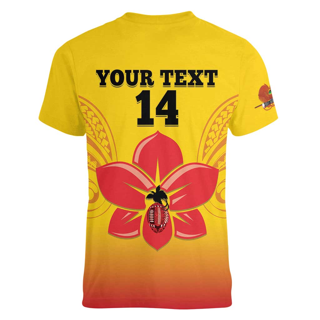Orchids PNG Rugby Custom Women V-Neck T-Shirt Go Champions Papua New Guinea LT14 - Polynesian Pride