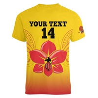 Orchids PNG Rugby Custom Women V-Neck T-Shirt Go Champions Papua New Guinea LT14 - Polynesian Pride