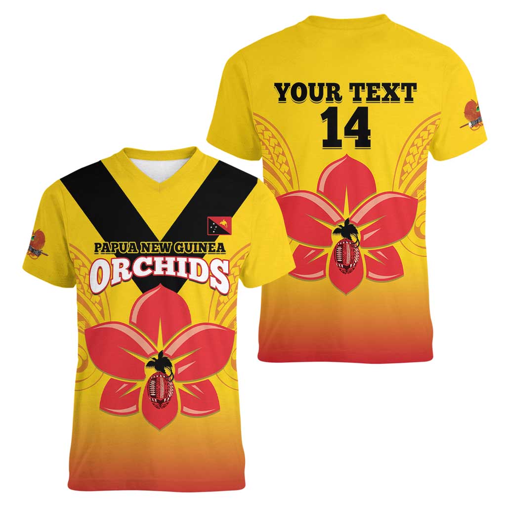 Orchids PNG Rugby Custom Women V-Neck T-Shirt Go Champions Papua New Guinea LT14 - Polynesian Pride