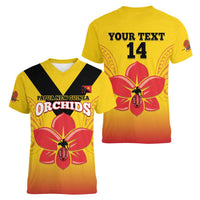 Orchids PNG Rugby Custom Women V-Neck T-Shirt Go Champions Papua New Guinea LT14 - Polynesian Pride