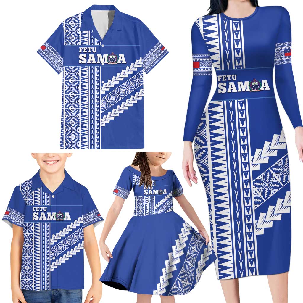 Fetu Samoa Rugby Custom Family Matching Long Sleeve Bodycon Dress and Hawaiian Shirt Siapo Pattern - Sporty Style LT14 - Polynesian Pride
