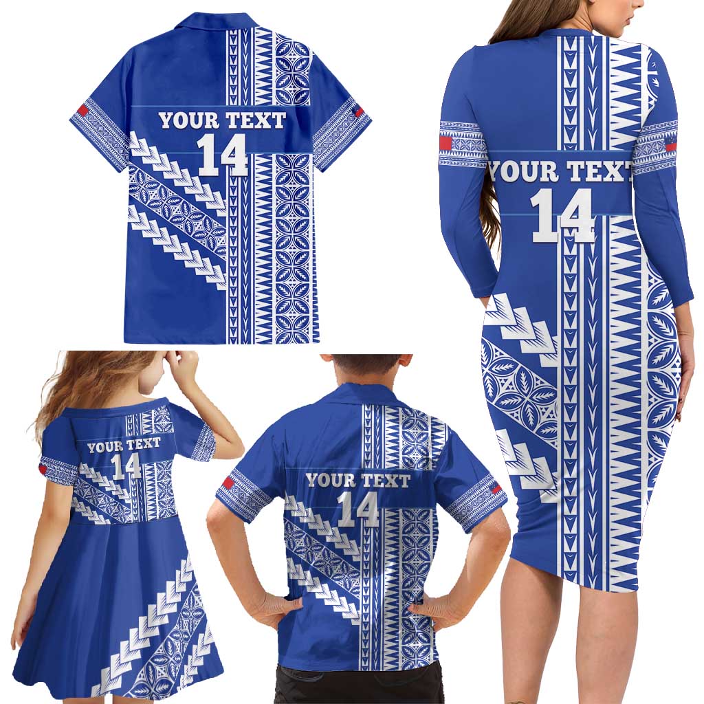 Fetu Samoa Rugby Custom Family Matching Long Sleeve Bodycon Dress and Hawaiian Shirt Siapo Pattern - Sporty Style LT14 - Polynesian Pride