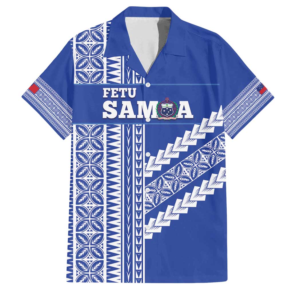 Fetu Samoa Rugby Custom Family Matching Long Sleeve Bodycon Dress and Hawaiian Shirt Siapo Pattern - Sporty Style LT14 Dad's Shirt - Short Sleeve Blue - Polynesian Pride